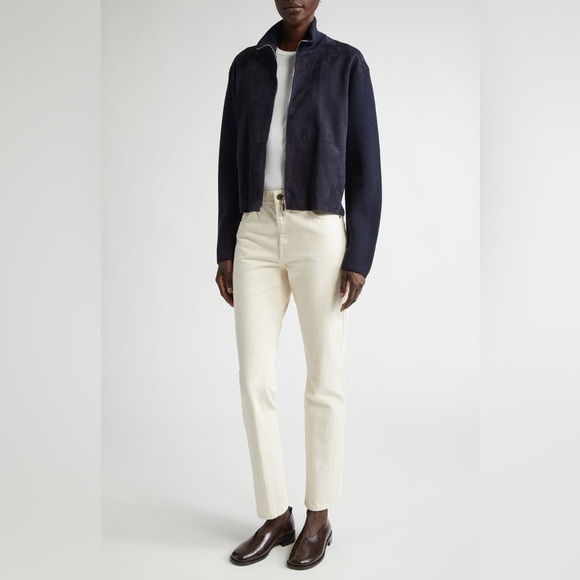 Lafayette 148 New York Reeve High Waist Ankle Straight Leg Jeans in washed Ecru - Picture 7 of 8